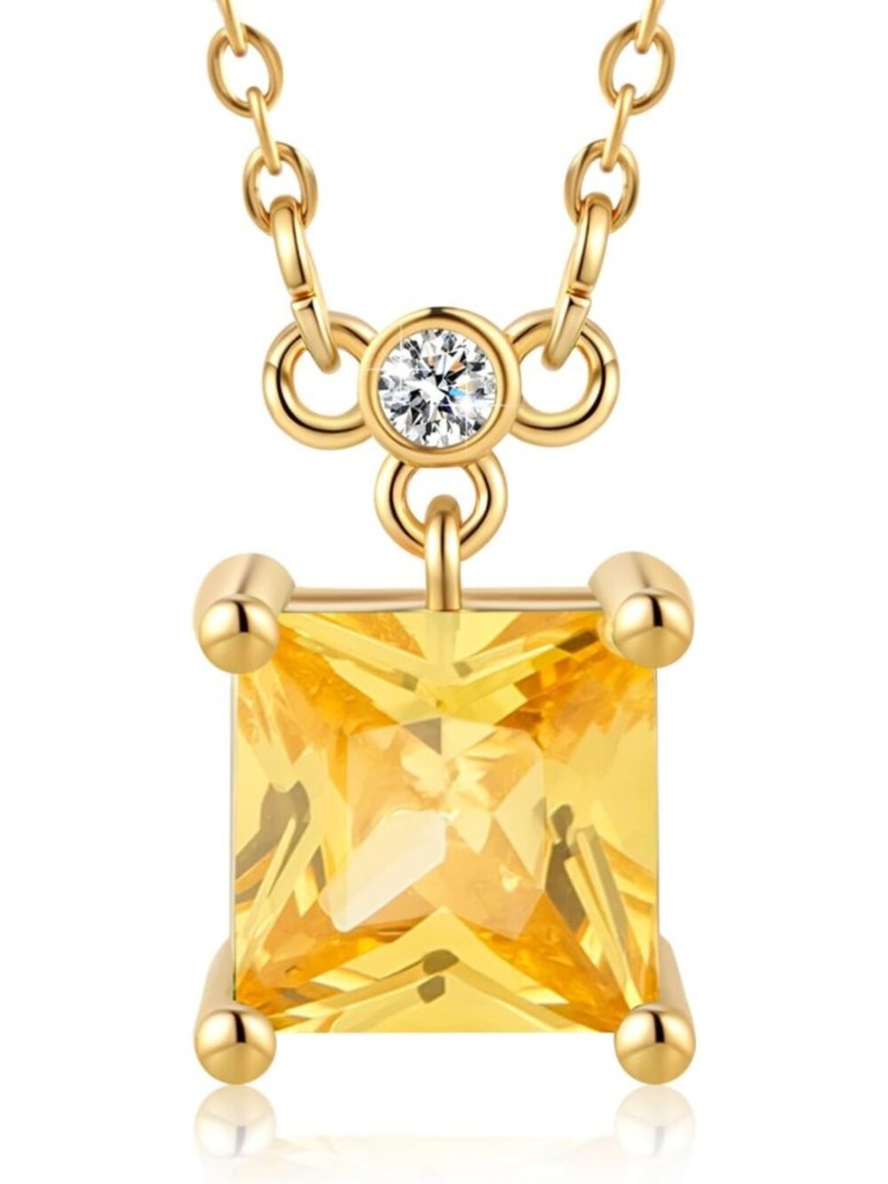 Elegant 18K Gold-Plated Birthstone Pendant Necklace, 5A CZ Princess Cut Jewelry
